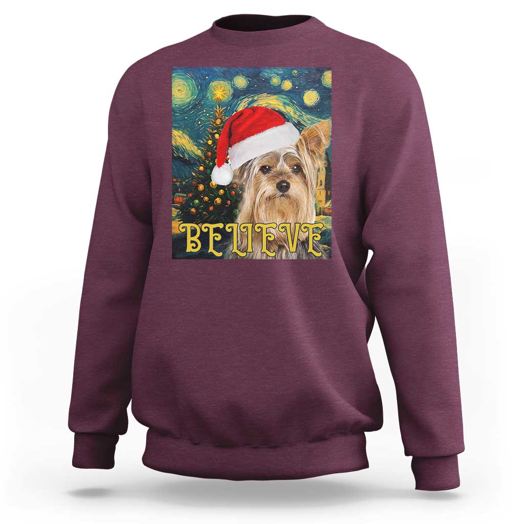 Funny Xmas Yorkshire Sweatshirt Believe Christmas Starry Night Dog Lover - Wonder Print Shop