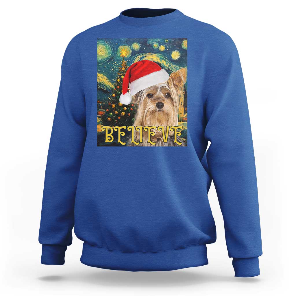 Funny Xmas Yorkshire Sweatshirt Believe Christmas Starry Night Dog Lover - Wonder Print Shop