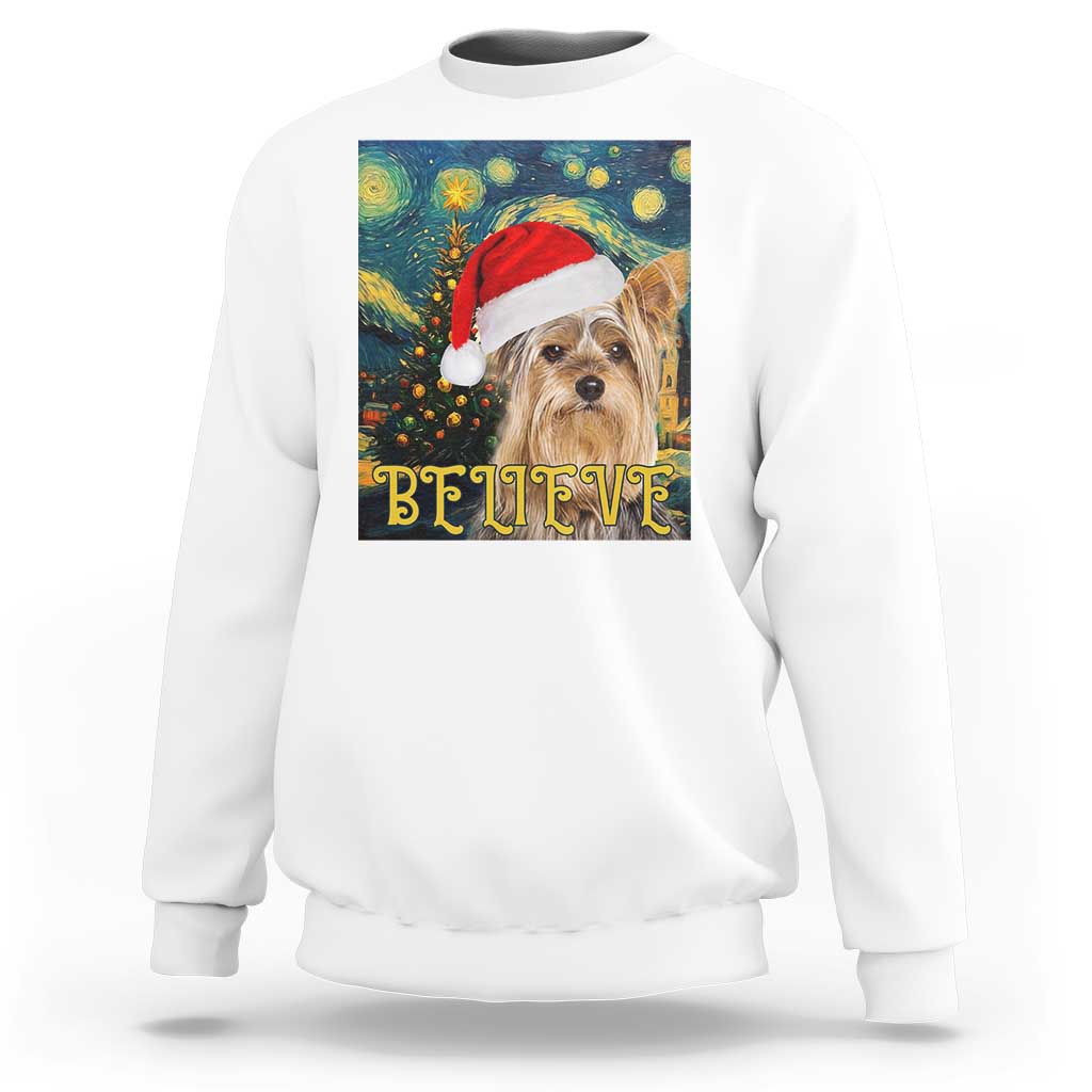 Funny Xmas Yorkshire Sweatshirt Believe Christmas Starry Night Dog Lover - Wonder Print Shop