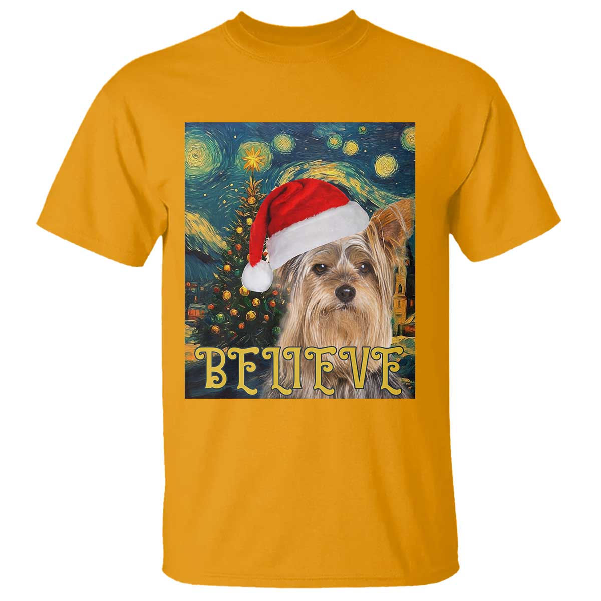 Funny Xmas Yorkshire T Shirt Believe Christmas Starry Night Dog Lover - Wonder Print Shop