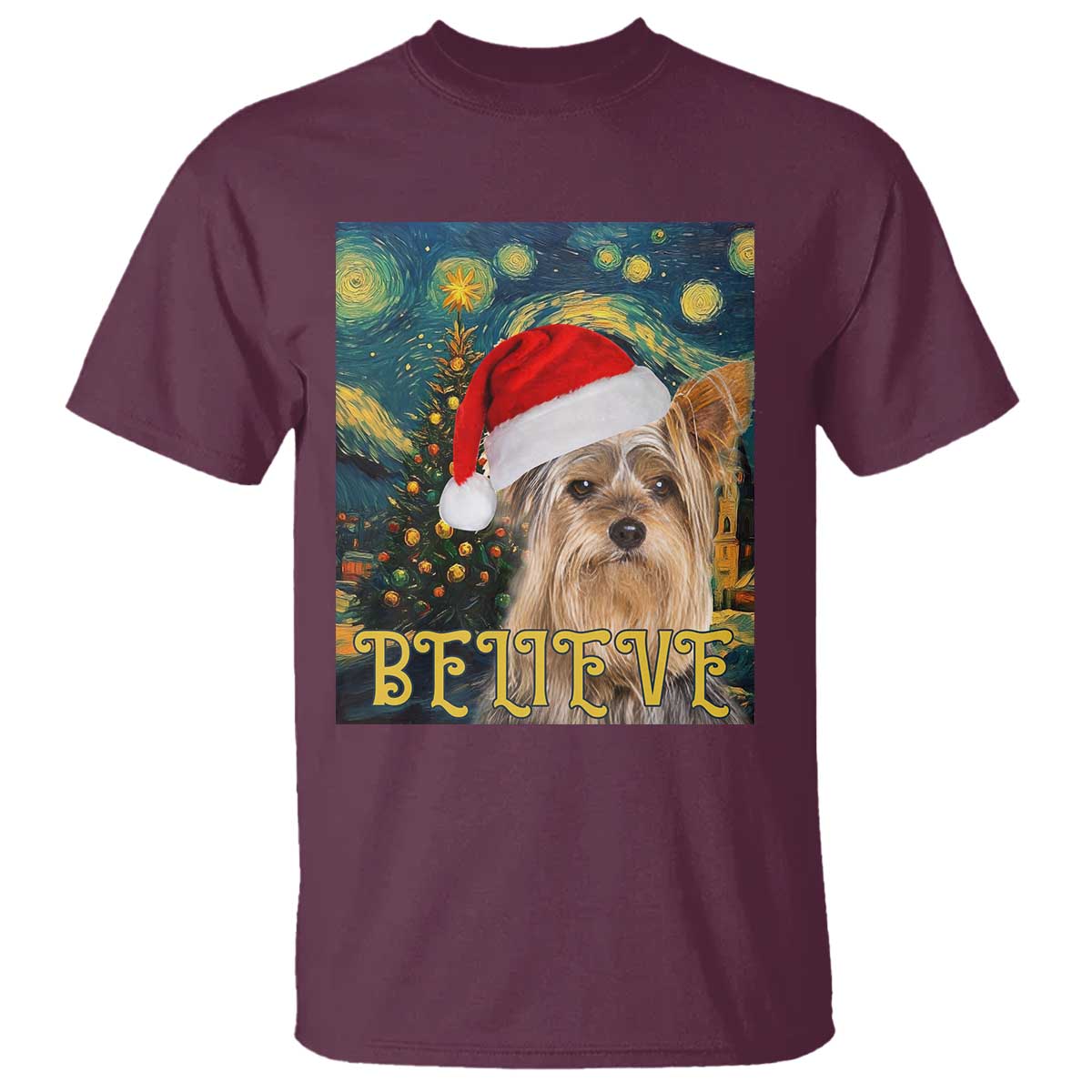 Funny Xmas Yorkshire T Shirt Believe Christmas Starry Night Dog Lover - Wonder Print Shop