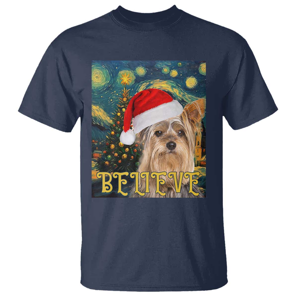 Funny Xmas Yorkshire T Shirt Believe Christmas Starry Night Dog Lover - Wonder Print Shop