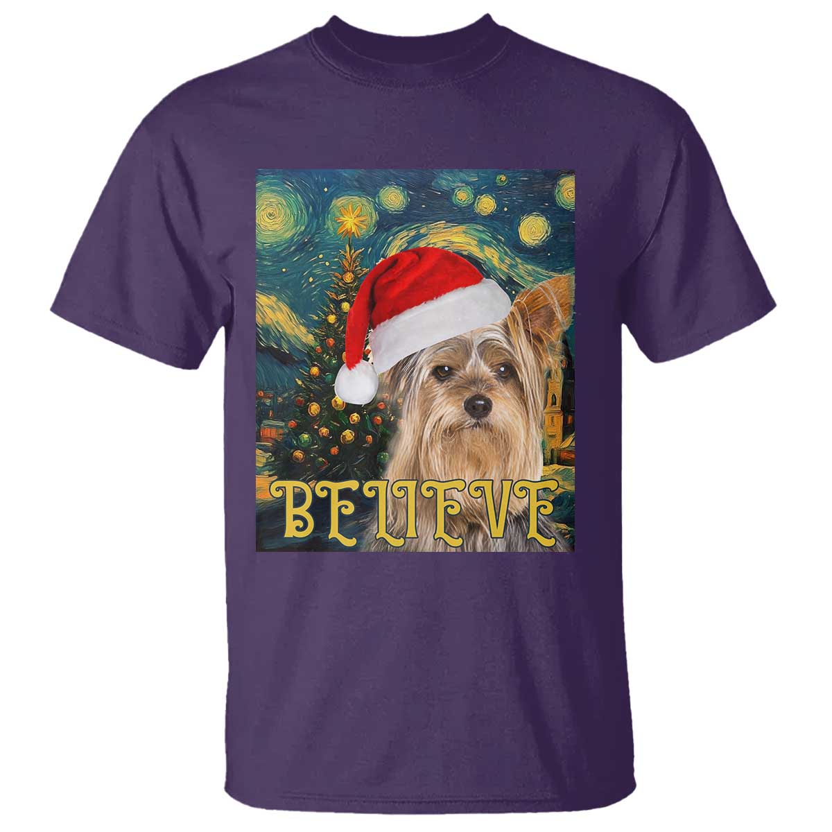 Funny Xmas Yorkshire T Shirt Believe Christmas Starry Night Dog Lover - Wonder Print Shop