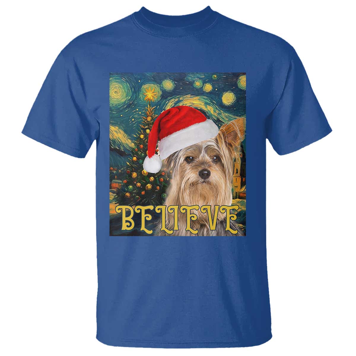 Funny Xmas Yorkshire T Shirt Believe Christmas Starry Night Dog Lover - Wonder Print Shop