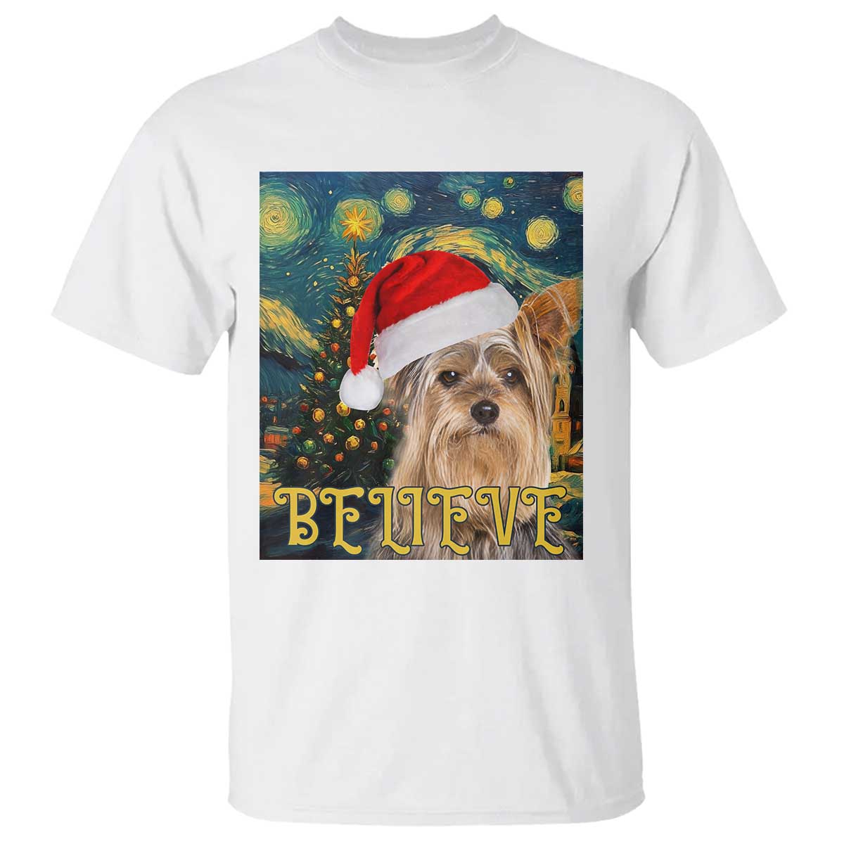 Funny Xmas Yorkshire T Shirt Believe Christmas Starry Night Dog Lover - Wonder Print Shop