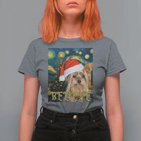 Funny Xmas Yorkshire T Shirt For Women Believe Christmas Starry Night Dog Lover - Wonder Print Shop