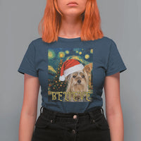 Funny Xmas Yorkshire T Shirt For Women Believe Christmas Starry Night Dog Lover - Wonder Print Shop