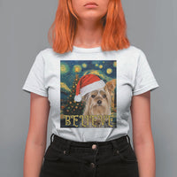 Funny Xmas Yorkshire T Shirt For Women Believe Christmas Starry Night Dog Lover - Wonder Print Shop