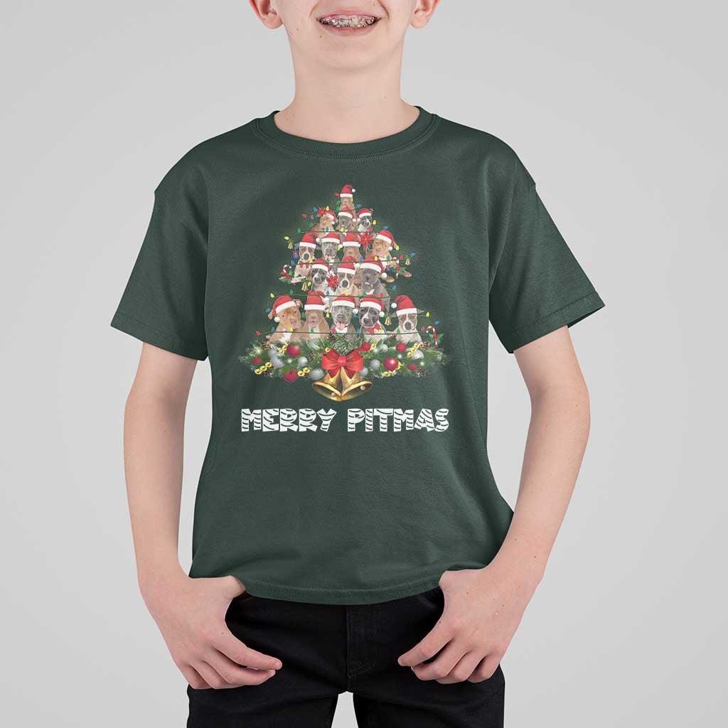 Funny Xmas Pitbull T Shirt For Kid Merry Pitmas Christmas Tree Dog Lover - Wonder Print Shop