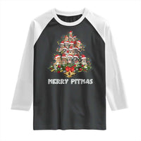 Funny Xmas Pitbull Raglan Shirt Merry Pitmas Christmas Tree Dog Lover