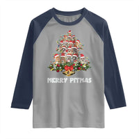 Funny Xmas Pitbull Raglan Shirt Merry Pitmas Christmas Tree Dog Lover