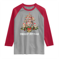 Funny Xmas Pitbull Raglan Shirt Merry Pitmas Christmas Tree Dog Lover