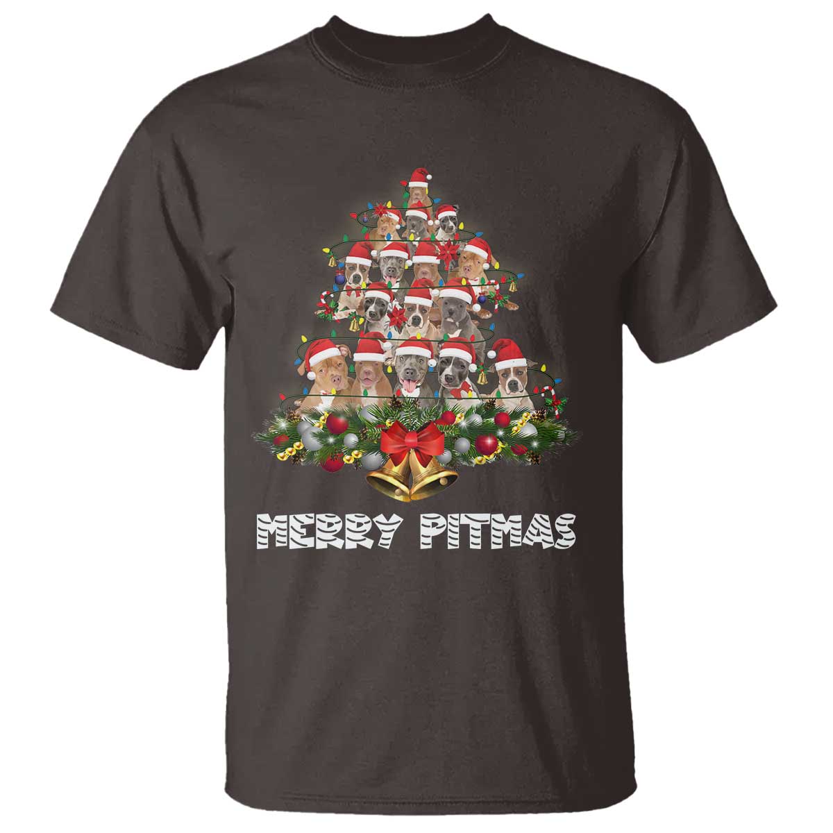 Funny Xmas Pitbull T Shirt Merry Pitmas Christmas Tree Dog Lover - Wonder Print Shop