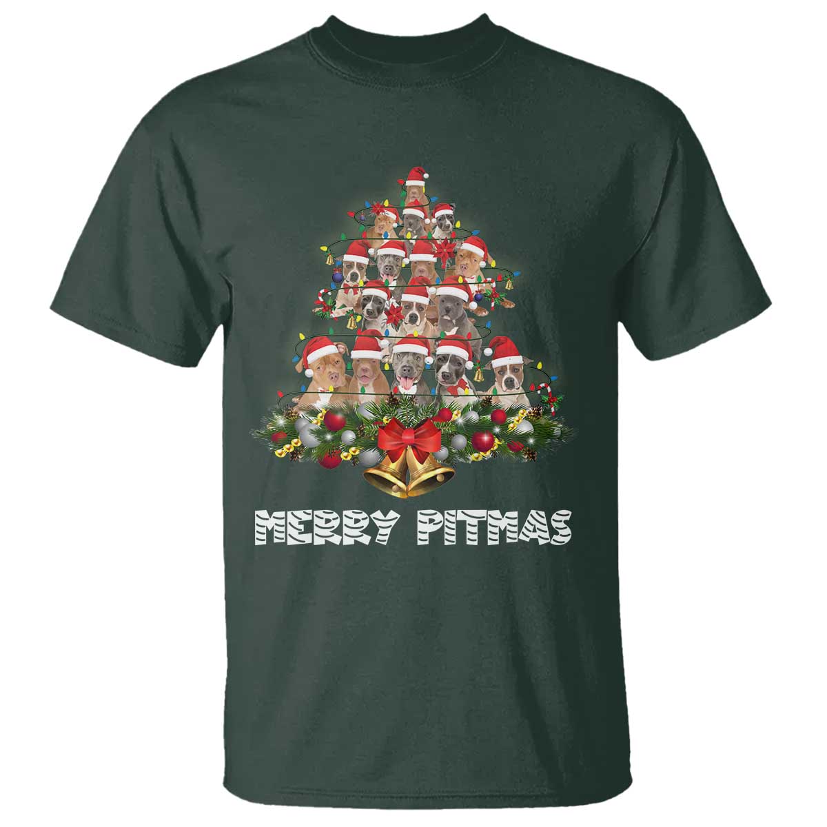 Funny Xmas Pitbull T Shirt Merry Pitmas Christmas Tree Dog Lover - Wonder Print Shop