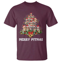 Funny Xmas Pitbull T Shirt Merry Pitmas Christmas Tree Dog Lover - Wonder Print Shop
