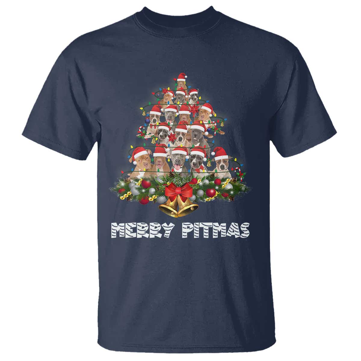 Funny Xmas Pitbull T Shirt Merry Pitmas Christmas Tree Dog Lover - Wonder Print Shop