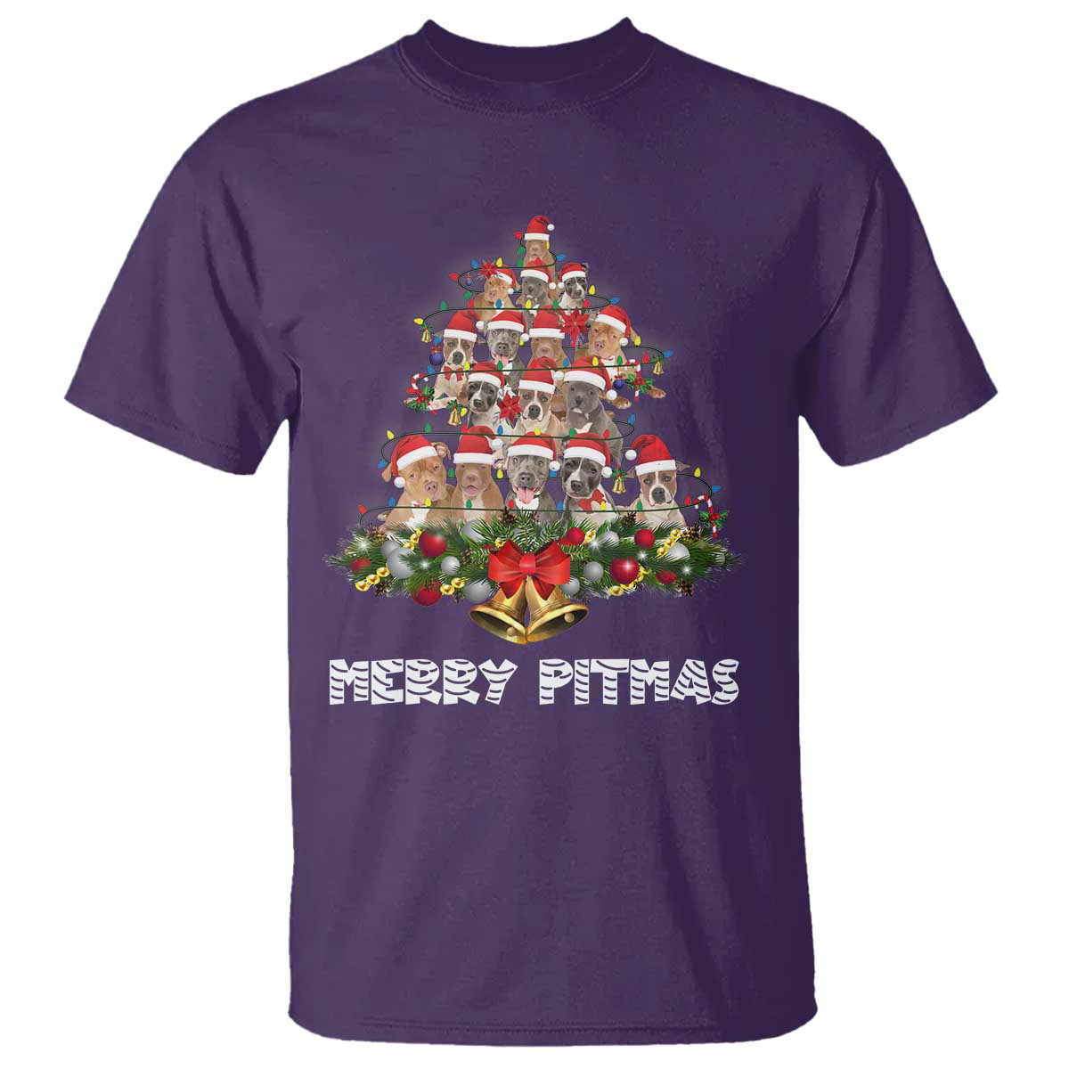 Funny Xmas Pitbull T Shirt Merry Pitmas Christmas Tree Dog Lover - Wonder Print Shop