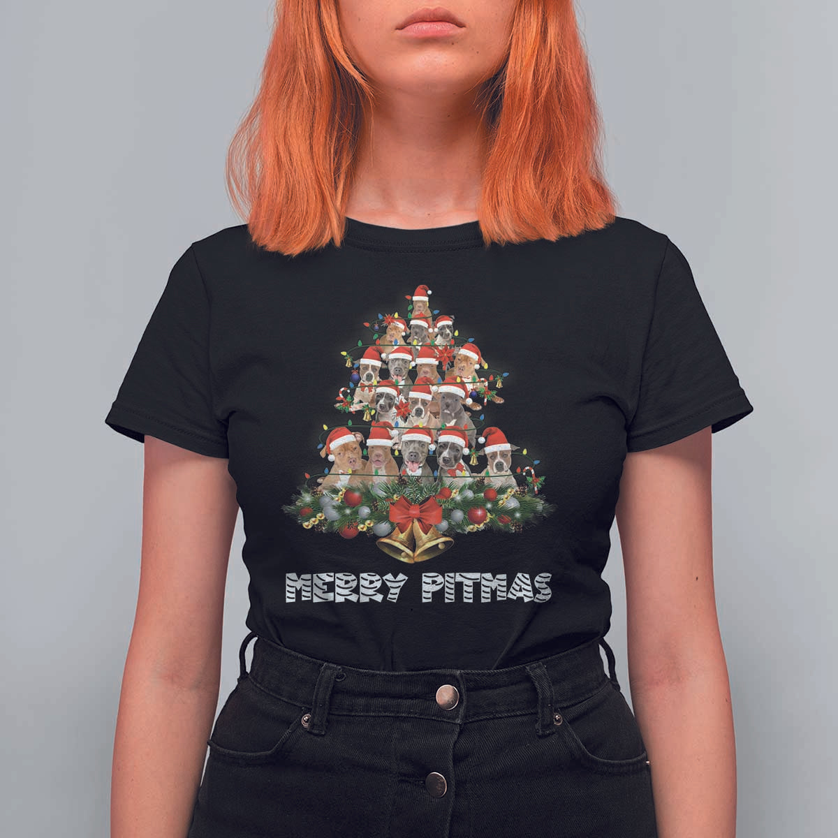 Funny Xmas Pitbull T Shirt For Women Merry Pitmas Christmas Tree Dog Lover - Wonder Print Shop
