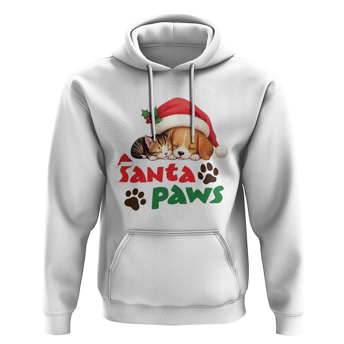 Funny Christmas Santa Paws Dogs And Cats Hoodie