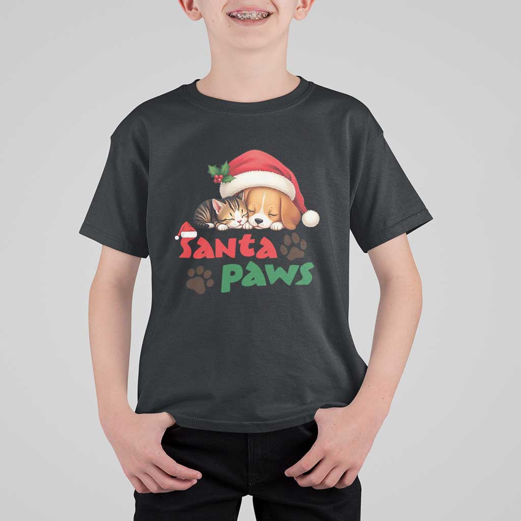 Funny Christmas Santa Paws Dogs And Cats T Shirt For Kid - Wonder Print Shop