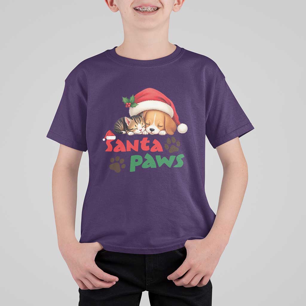 Funny Christmas Santa Paws Dogs And Cats T Shirt For Kid - Wonder Print Shop