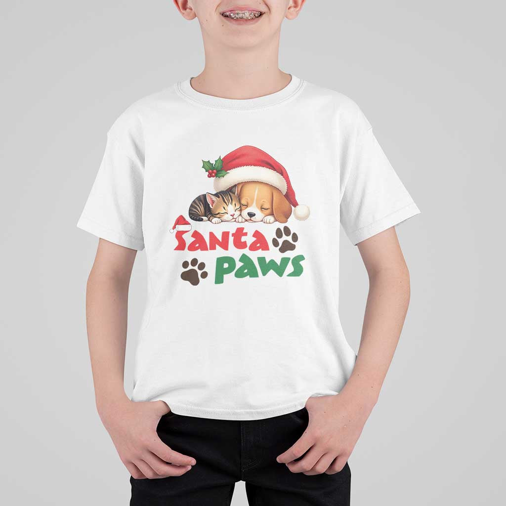 Funny Christmas Santa Paws Dogs And Cats T Shirt For Kid - Wonder Print Shop