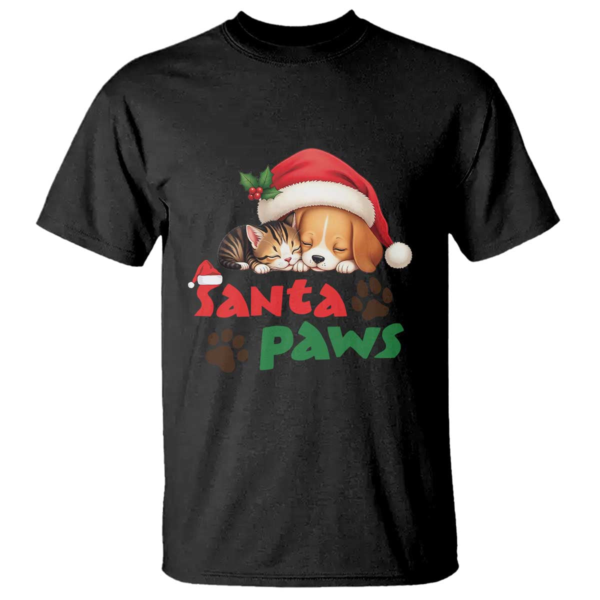 Funny Christmas Santa Paws Dogs And Cats T Shirt - Wonder Print Shop