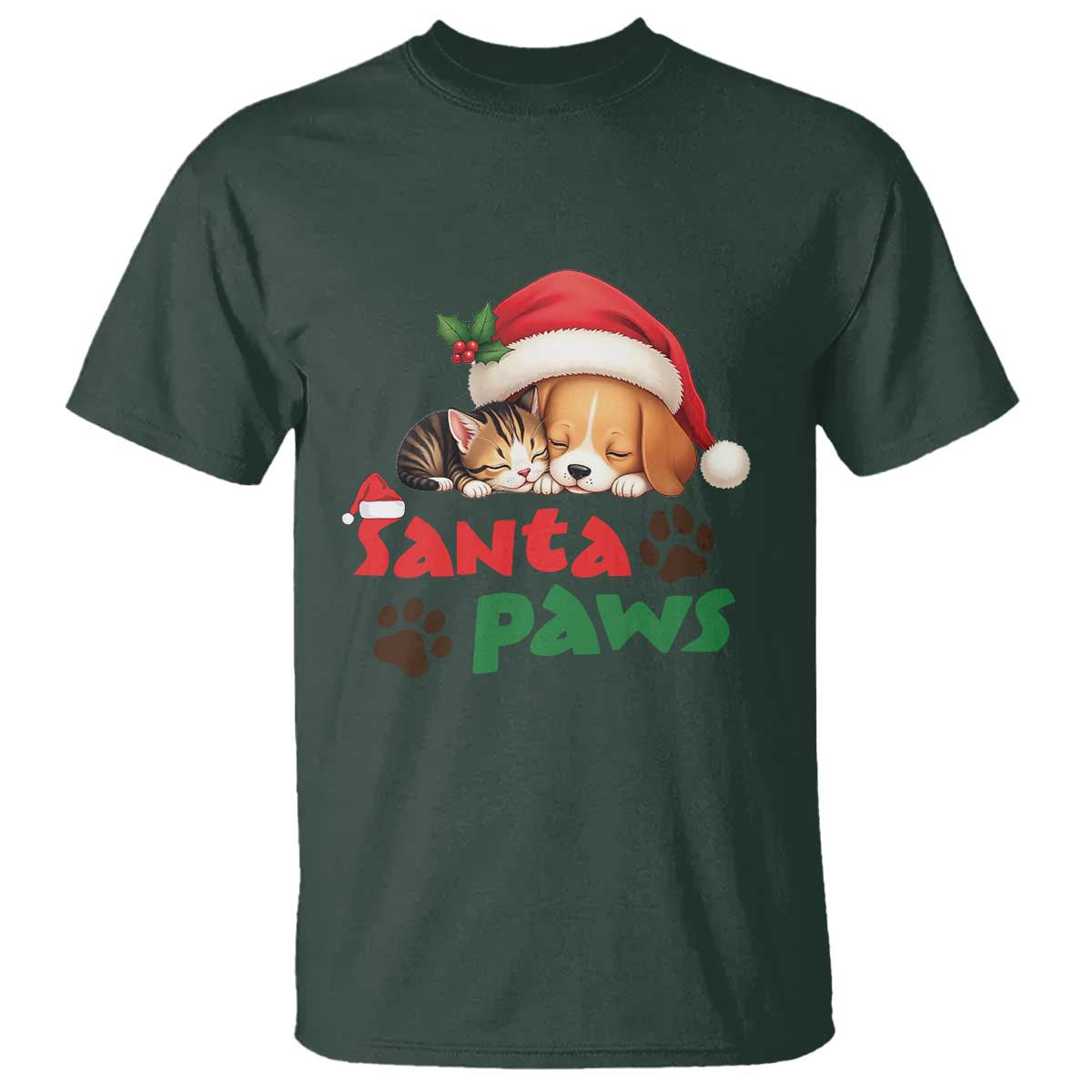 Funny Christmas Santa Paws Dogs And Cats T Shirt - Wonder Print Shop