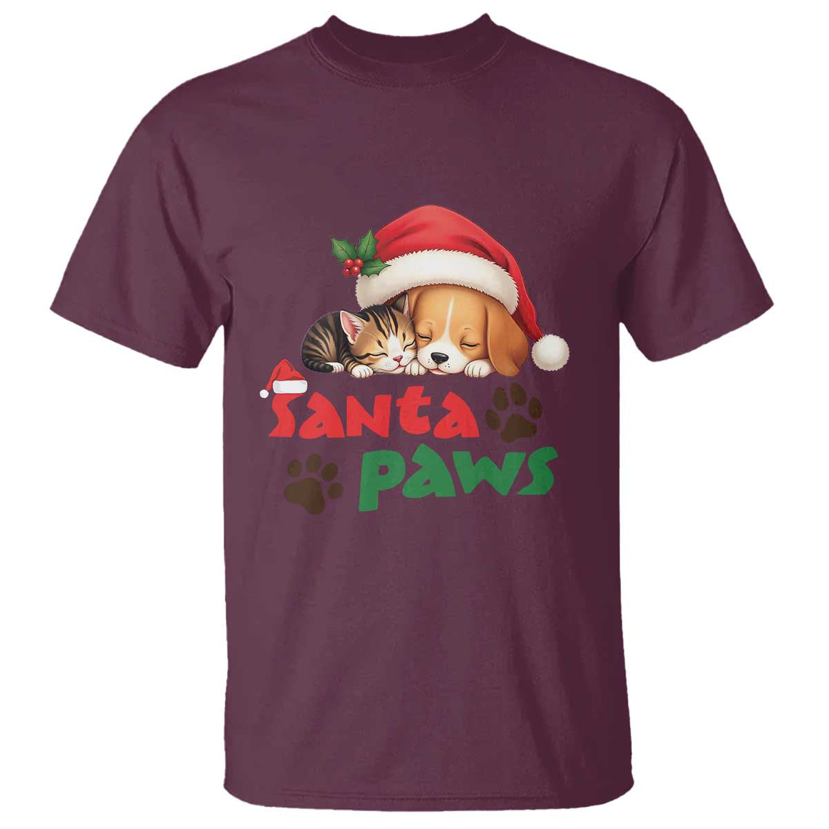 Funny Christmas Santa Paws Dogs And Cats T Shirt - Wonder Print Shop