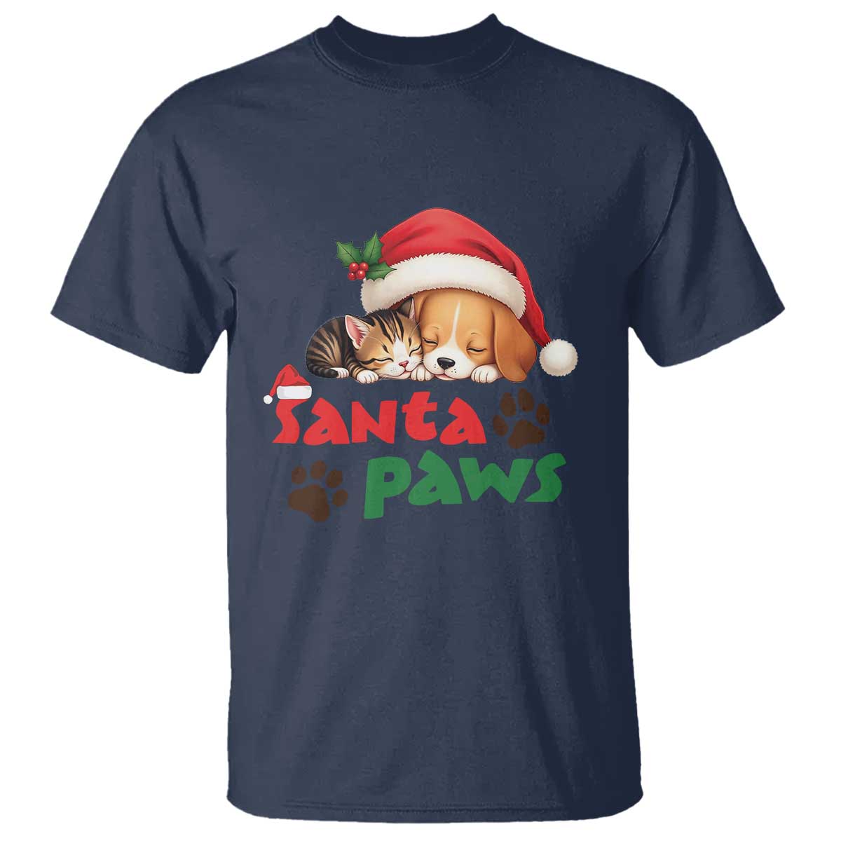 Funny Christmas Santa Paws Dogs And Cats T Shirt - Wonder Print Shop
