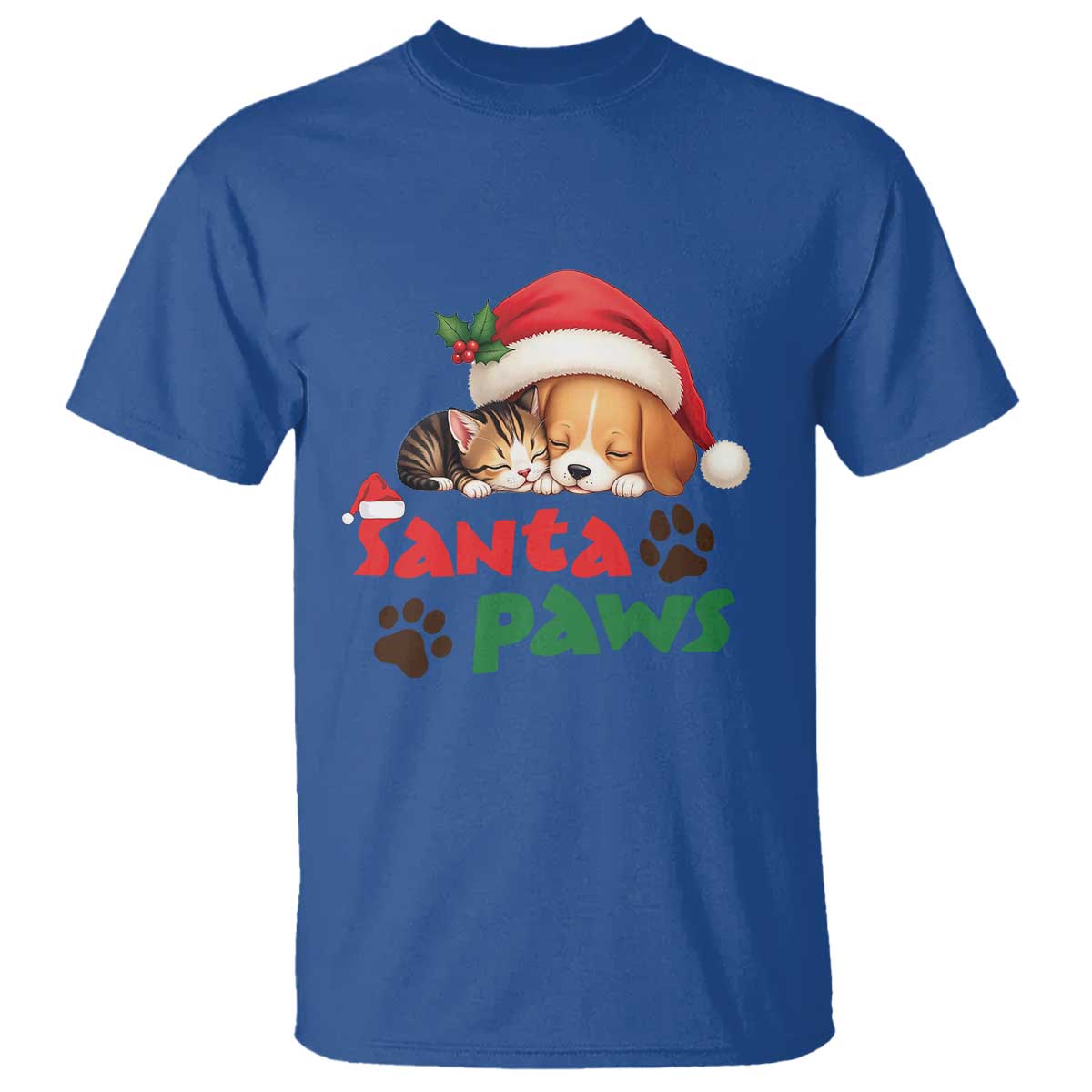 Funny Christmas Santa Paws Dogs And Cats T Shirt - Wonder Print Shop