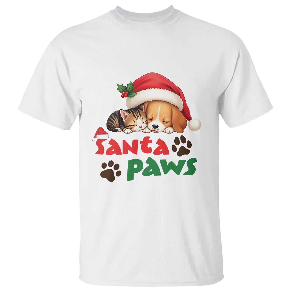 Funny Christmas Santa Paws Dogs And Cats T Shirt - Wonder Print Shop