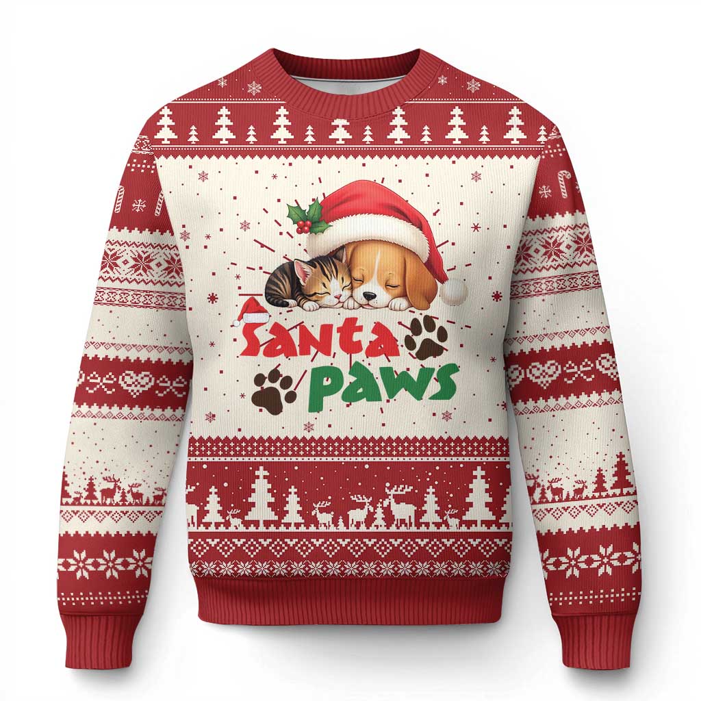 Funny Christmas Santa Paws Dogs And Cats Ugly Christmas Sweater - Wonder Print Shop