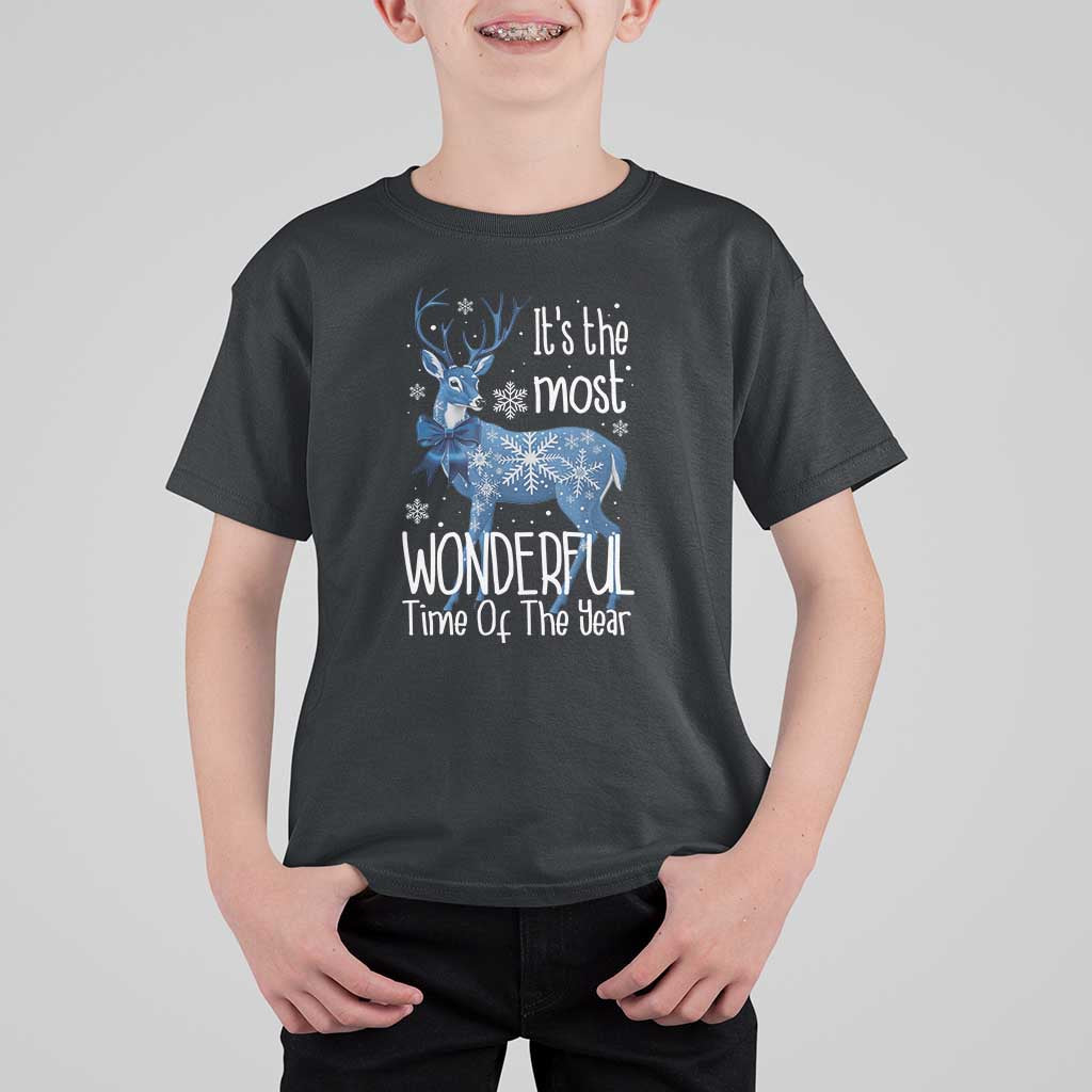 Chrismtas Reindeer Coquette T Shirt For Kid It's The Most Wonderful Time Of The Year - Wonder Print Shop