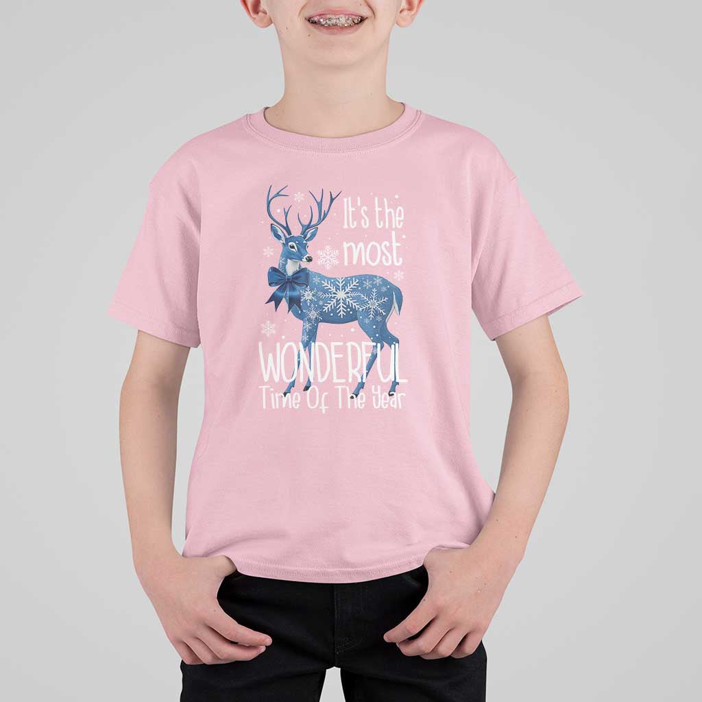 Chrismtas Reindeer Coquette T Shirt For Kid It's The Most Wonderful Time Of The Year - Wonder Print Shop