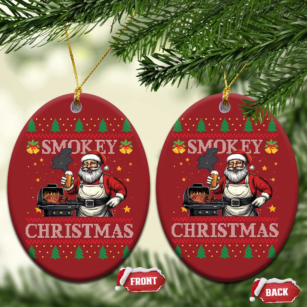 Funny Xmas Grilling Christmas Ornament Smokey Xmas BBQ Santa Grill Roast On Smoker - Wonder Print Shop
