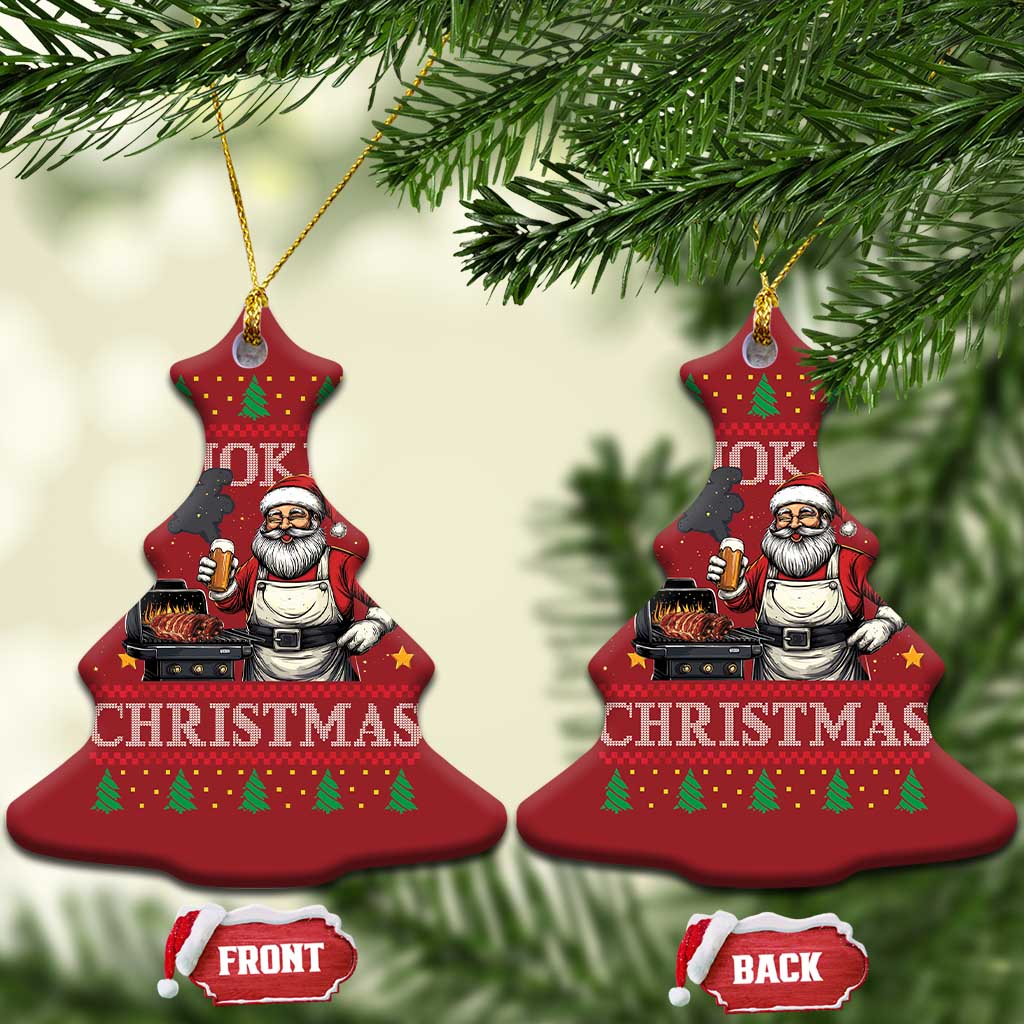 Funny Xmas Grilling Christmas Ornament Smokey Xmas BBQ Santa Grill Roast On Smoker - Wonder Print Shop