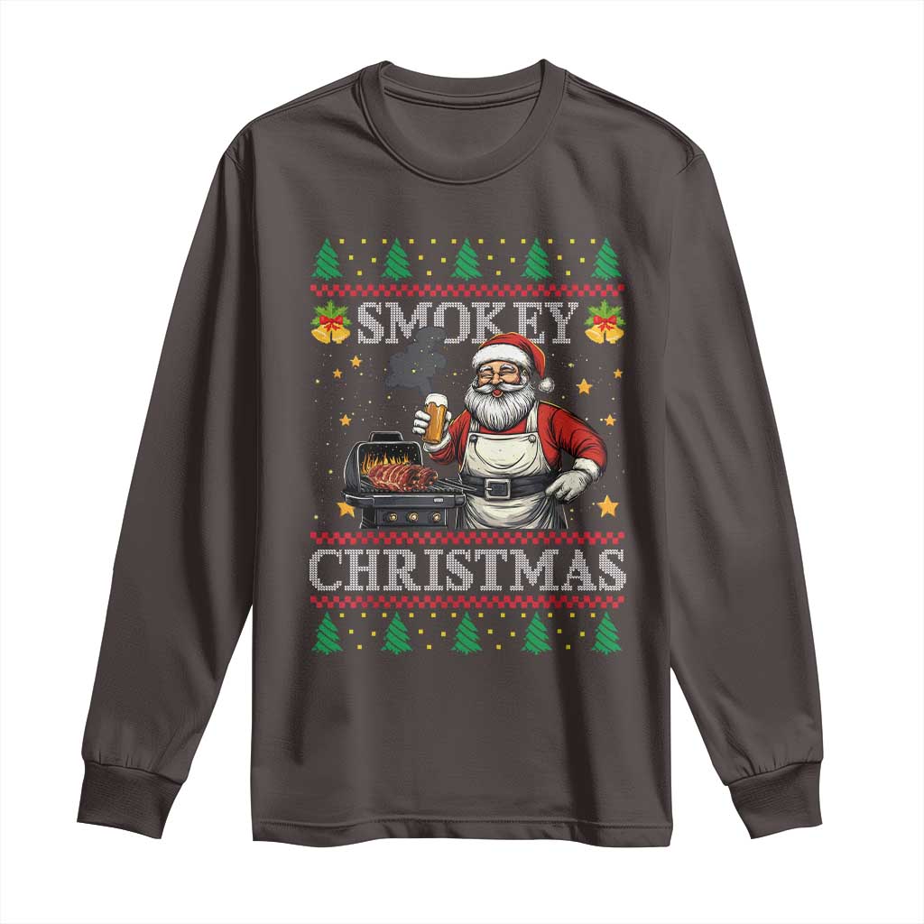 Funny Xmas Grilling Long Sleeve Shirt Smokey Christmas BBQ Santa Grill Roast On Smoker