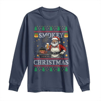 Funny Xmas Grilling Long Sleeve Shirt Smokey Christmas BBQ Santa Grill Roast On Smoker