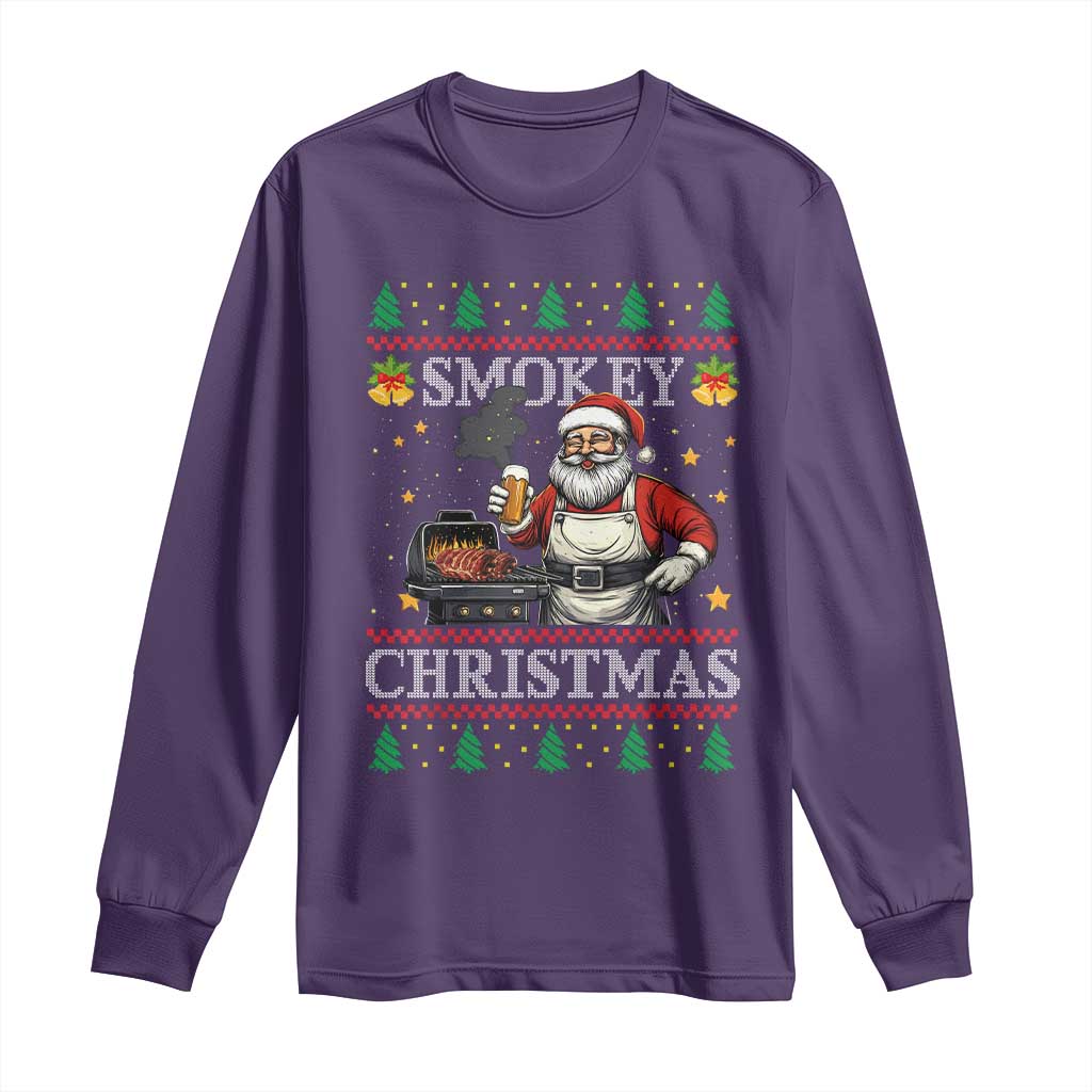 Funny Xmas Grilling Long Sleeve Shirt Smokey Christmas BBQ Santa Grill Roast On Smoker