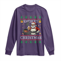 Funny Xmas Grilling Long Sleeve Shirt Smokey Christmas BBQ Santa Grill Roast On Smoker