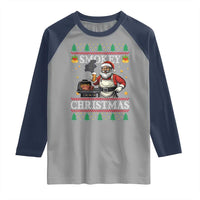 Funny Xmas Grilling Raglan Shirt Smokey Christmas BBQ Santa Grill Roast On Smoker