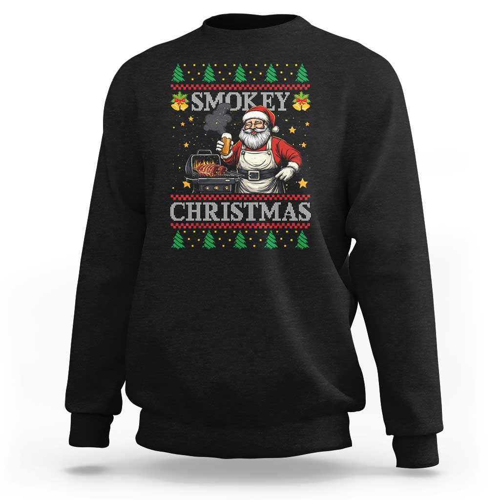 Funny Xmas Grilling Sweatshirt Smokey Christmas BBQ Santa Grill Roast On Smoker - Wonder Print Shop