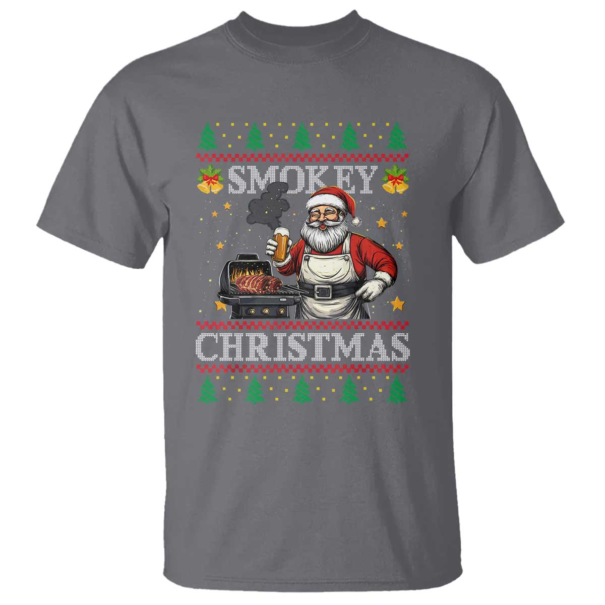 Funny Xmas Grilling T Shirt Smokey Christmas BBQ Santa Grill Roast On Smoker - Wonder Print Shop