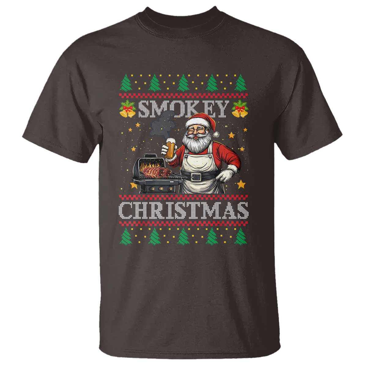 Funny Xmas Grilling T Shirt Smokey Christmas BBQ Santa Grill Roast On Smoker - Wonder Print Shop