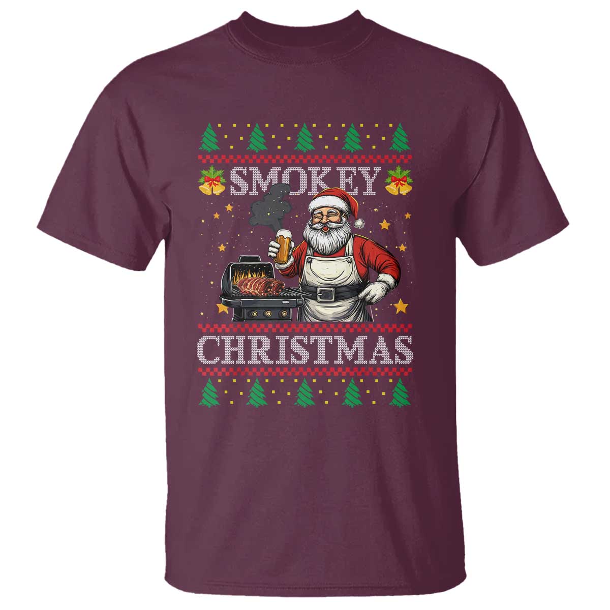 Funny Xmas Grilling T Shirt Smokey Christmas BBQ Santa Grill Roast On Smoker - Wonder Print Shop