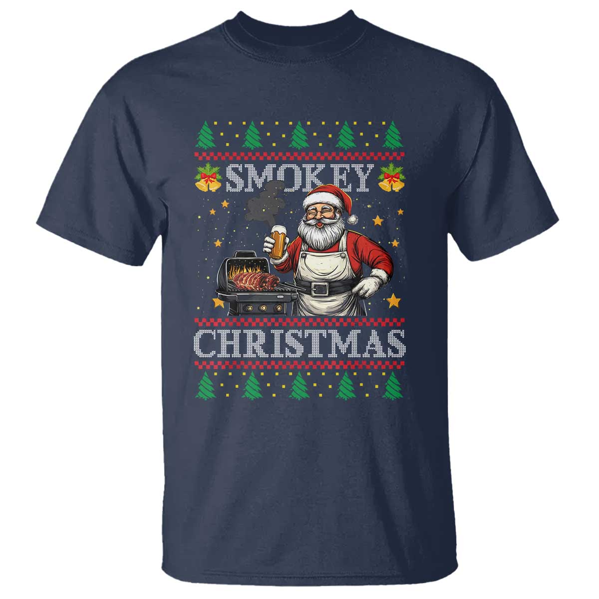 Funny Xmas Grilling T Shirt Smokey Christmas BBQ Santa Grill Roast On Smoker - Wonder Print Shop