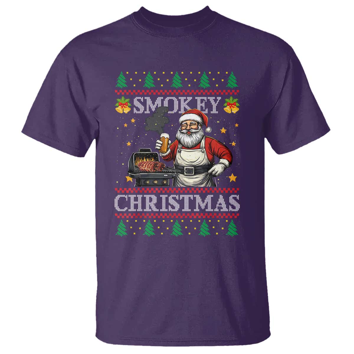 Funny Xmas Grilling T Shirt Smokey Christmas BBQ Santa Grill Roast On Smoker - Wonder Print Shop