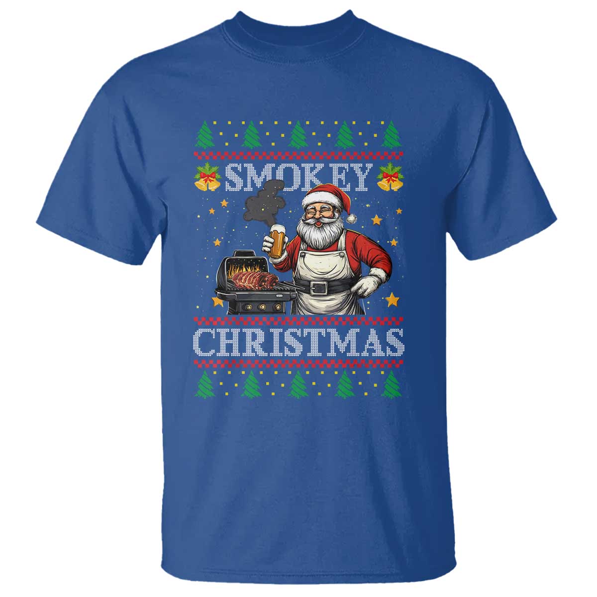 Funny Xmas Grilling T Shirt Smokey Christmas BBQ Santa Grill Roast On Smoker - Wonder Print Shop