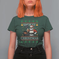 Funny Xmas Grilling T Shirt For Women Smokey Christmas BBQ Santa Grill Roast On Smoker - Wonder Print Shop